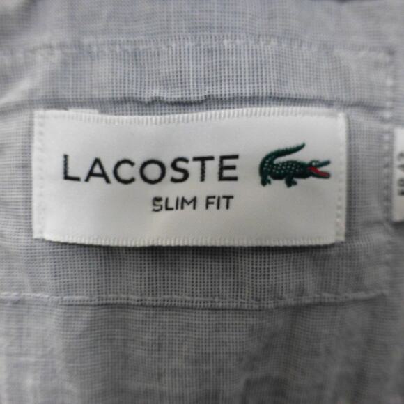 Lacoste Shirt Mens Large FR 42 Slim Fit Button Up Gray Croc Logo Striped Preppy - Picture 5 of 11